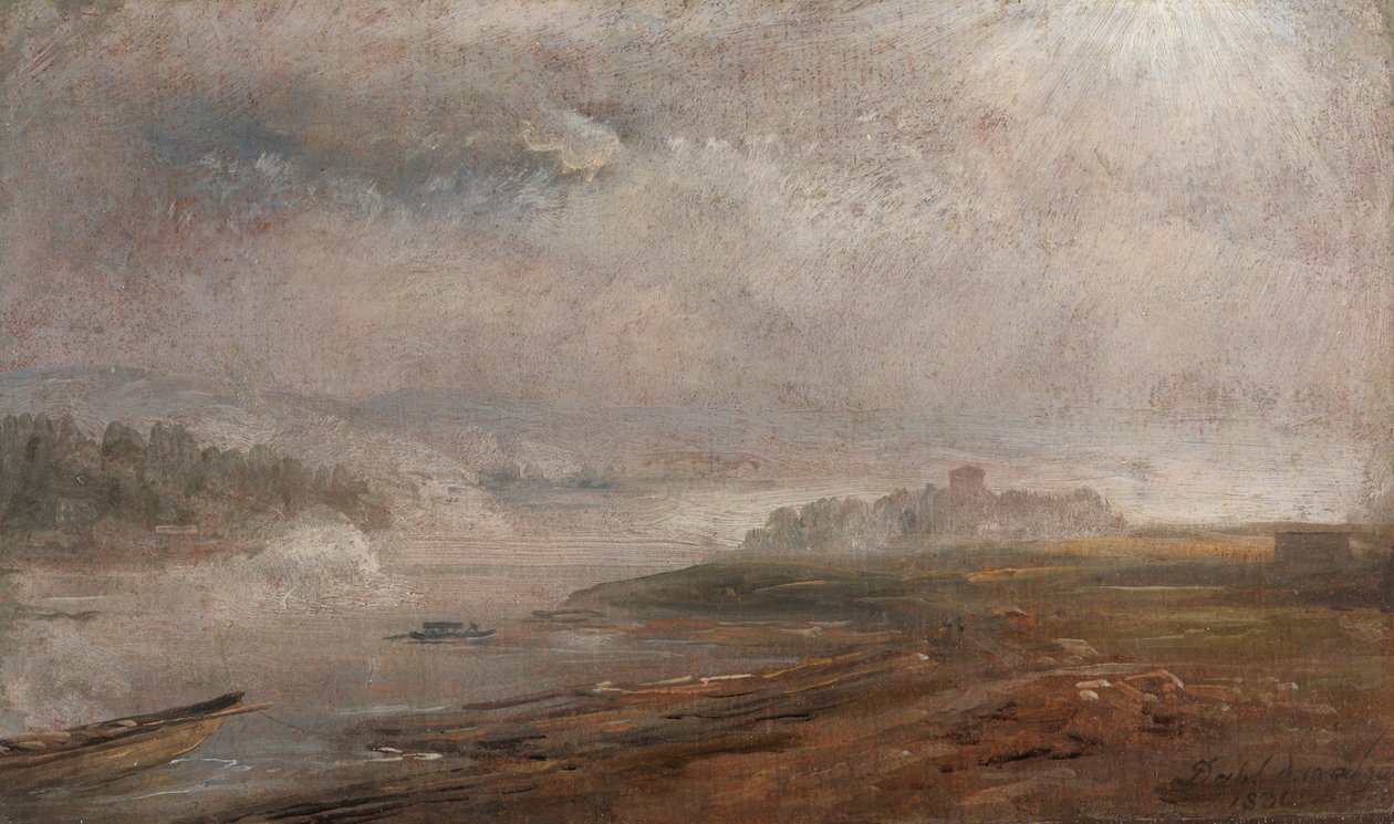 De Elbe op een mistige ochtend door Johan Christian Dahl