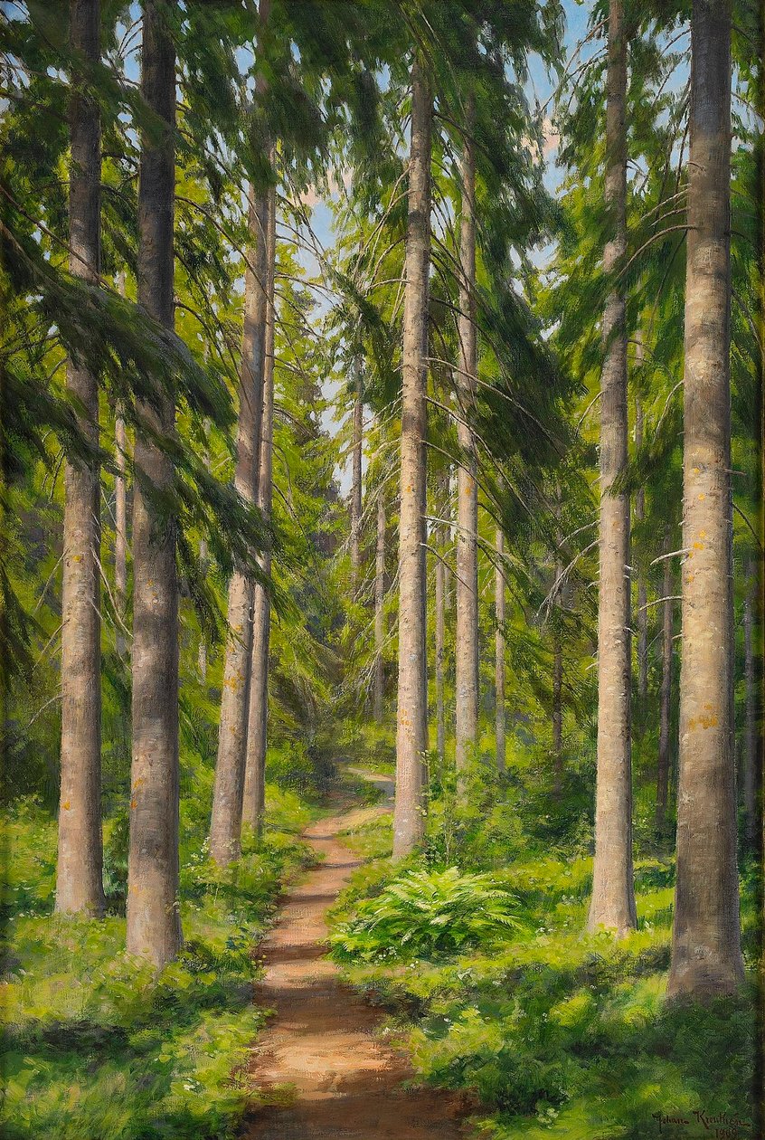 Zonnig bospad door Johan Fredrik Krouthen
