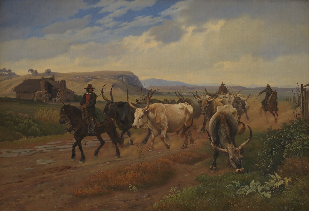 Een kudde ossen in de Romeinse Campagna door Johan Thomas Lundbye