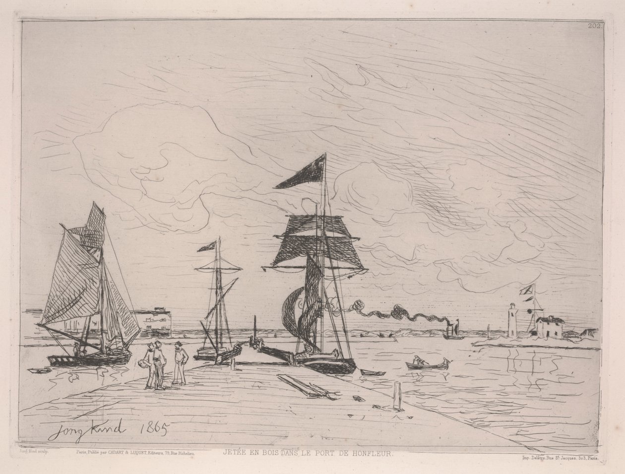 Houten Pier in de Haven van Honfleur door Johan-Barthold Jongkind