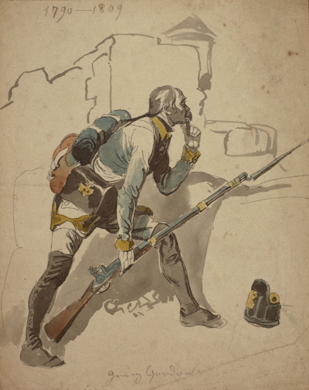 Een privé-infanterie van de linie (mogelijk 27e regiment, Hesse Cassell), 1790-1809 door Johan Baptiste Heinefetter