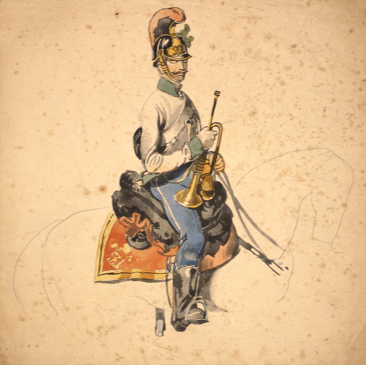 Een soldaat van het 5e Dragonderregiment, Prins Eugenius van Savoye 1840-50 door Johan Baptiste Heinefetter