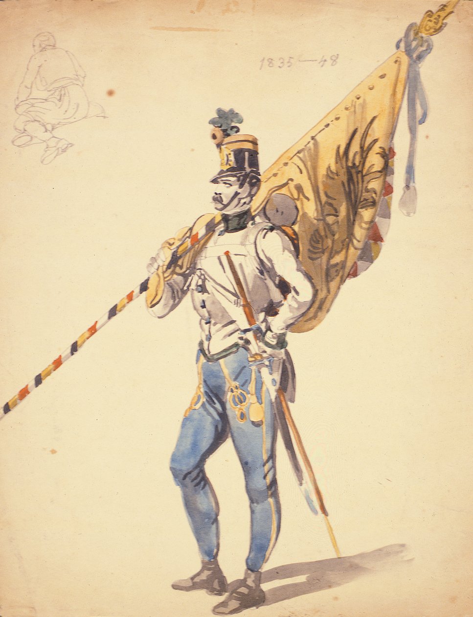 Een officier met een bataljonskleur van een Hongaars infanterieregiment, 1835-1848 door Johan Baptiste Heinefetter