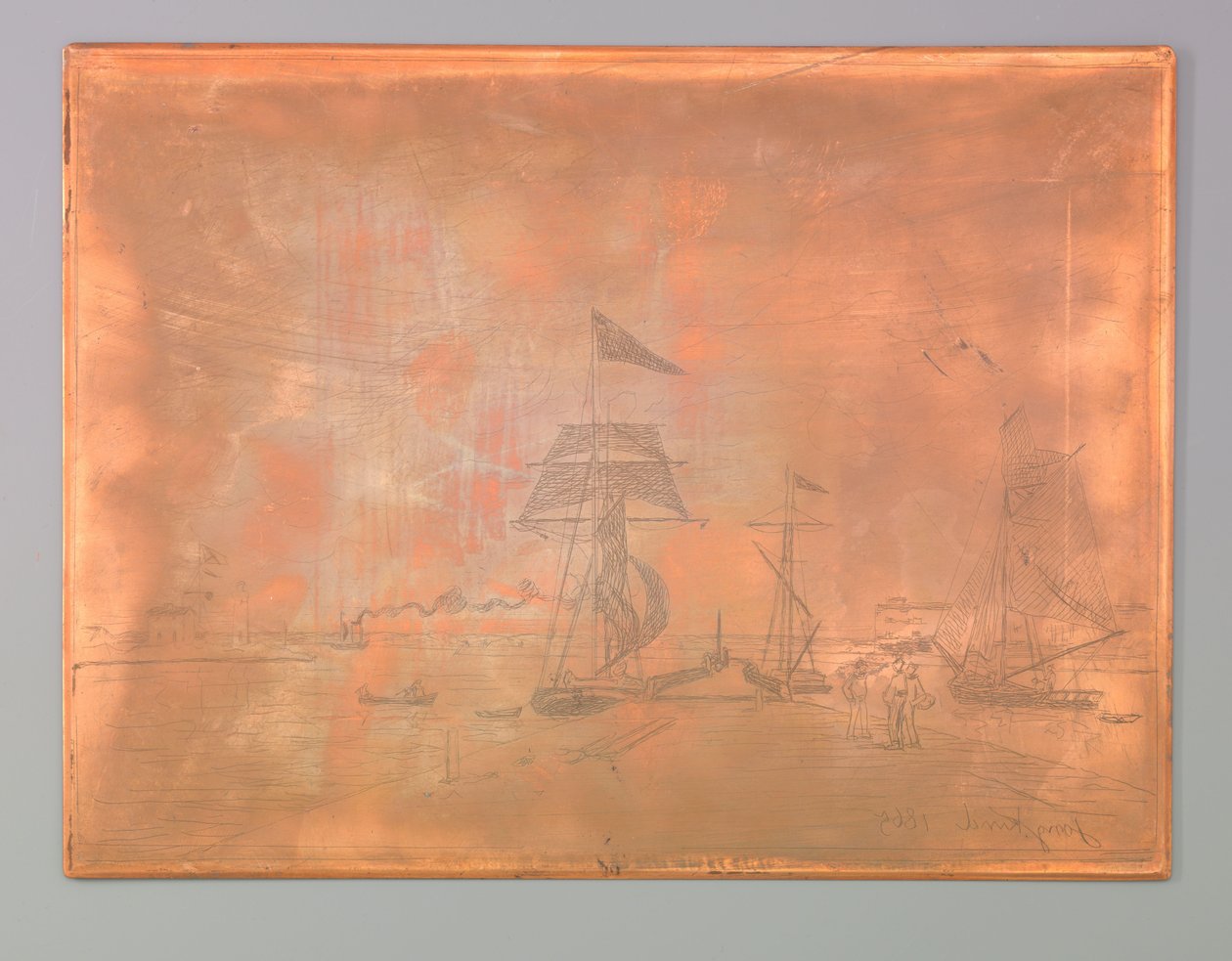 Steiger in de haven van Honfleur door Johan Barthold Jongkind (signed by artist)