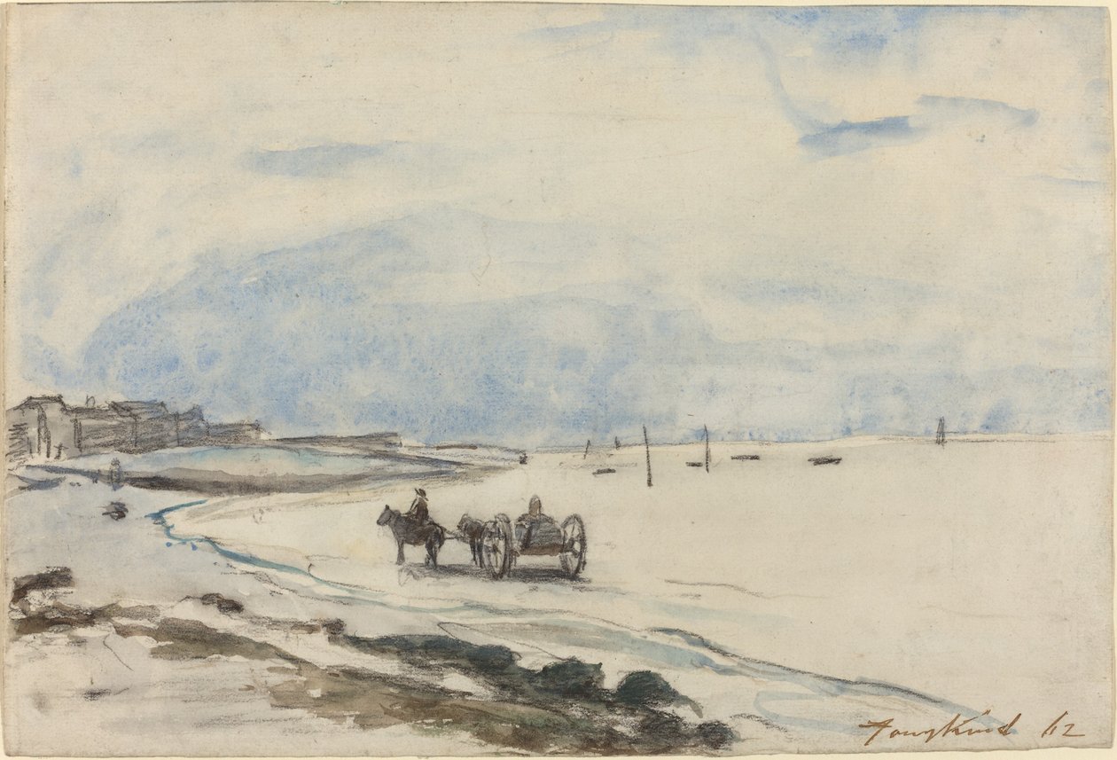 Kar op het Strand bij Etretat, 1862 door Johan Barthold Jongkind