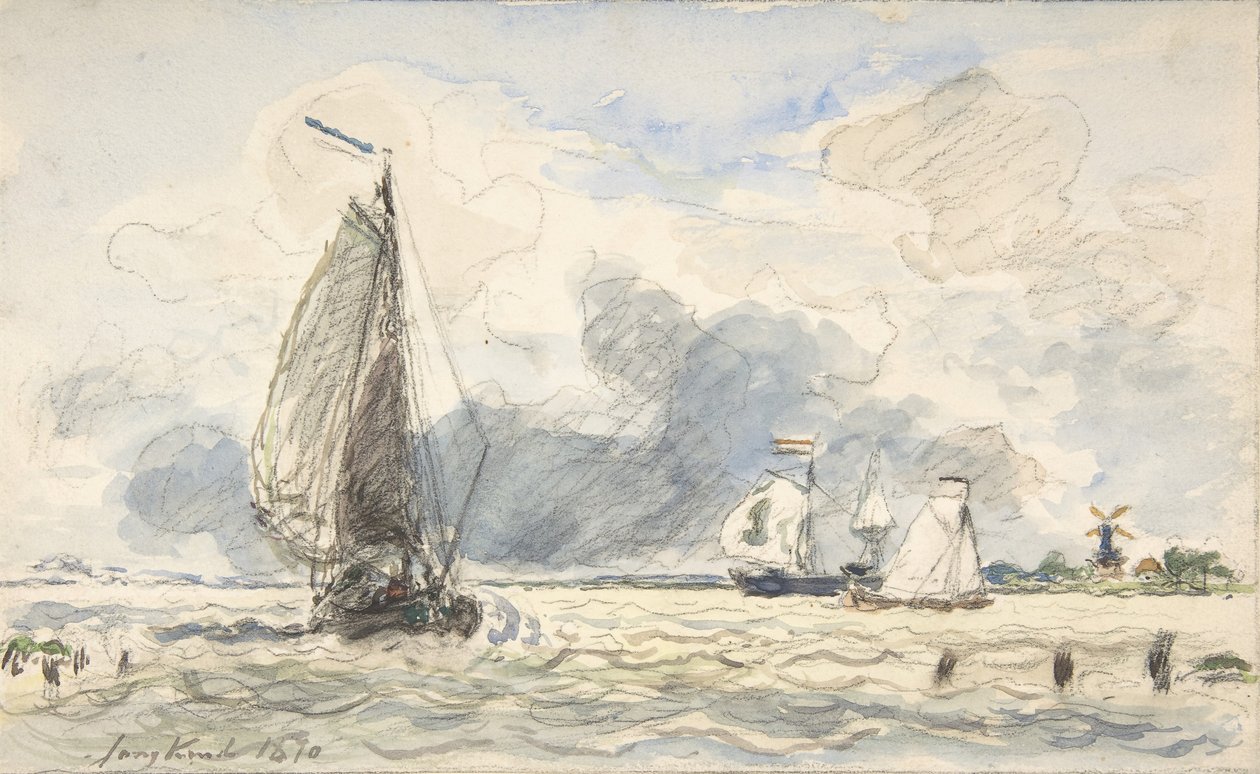 Nederlandse Vissersboten, Verso: Schetsen van Boten door Johan Barthold Jongkind