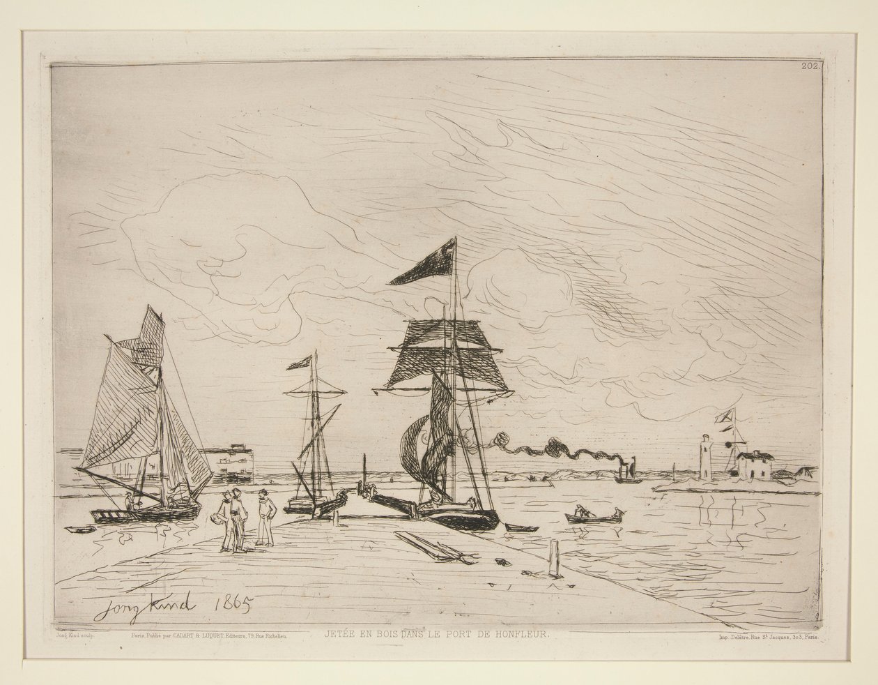 Houten steiger in de haven van Honfleur door Johan-Barthold Jongkind