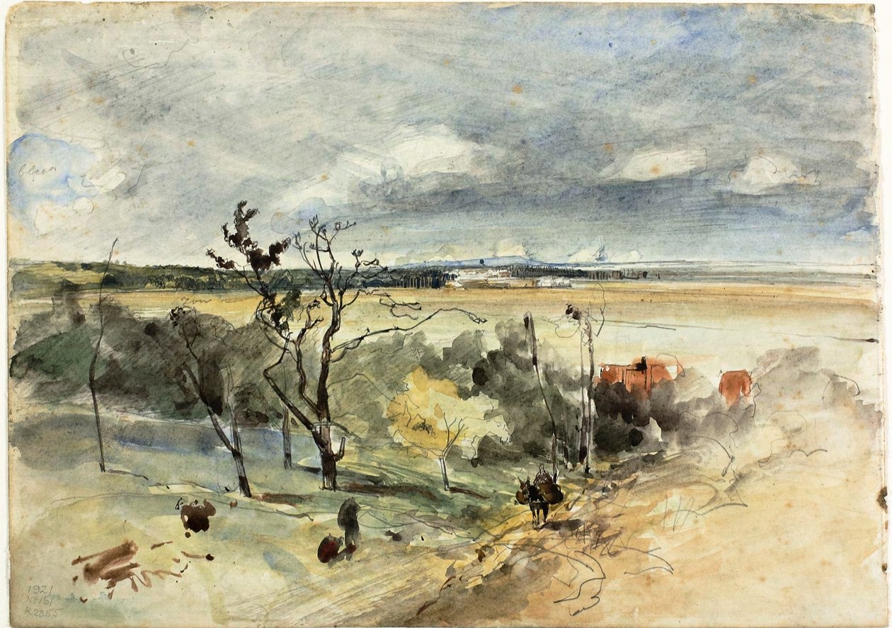 Landschap met Man op een Ezel (recto) Twee Vrouwen in een Café (verso) door Johan Barthold Jongkind