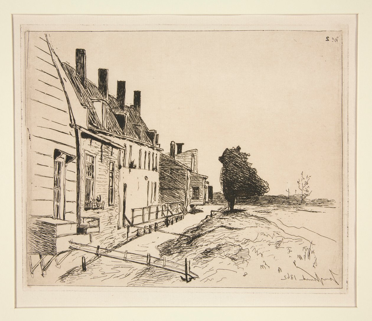 Huizen langs het kanaal door Johan Barthold Jongkind