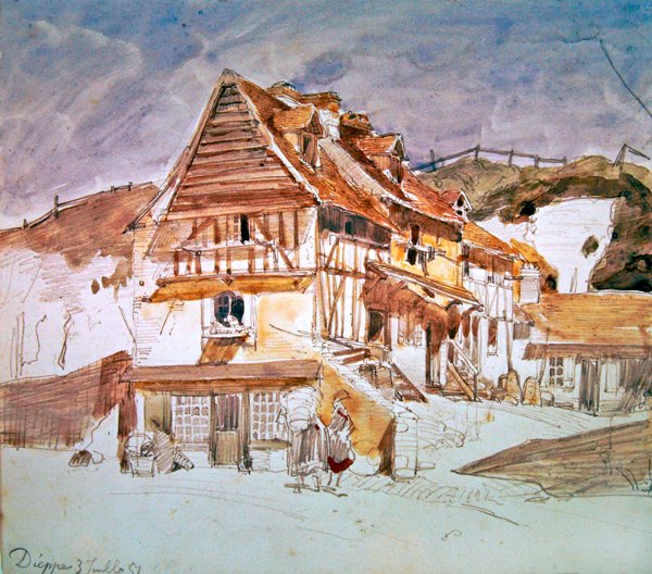 Oude huizen in Dieppe, Normandië, Frankrijk, 1851 door Johan Barthold Jongkind