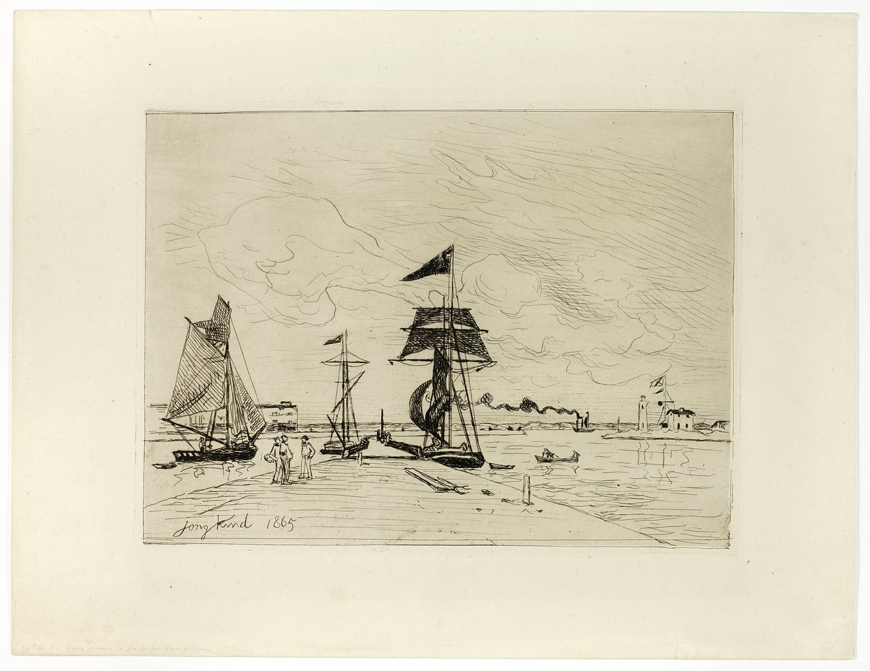 Pier in de Haven van Honfleur door Johan Barthold Jongkind