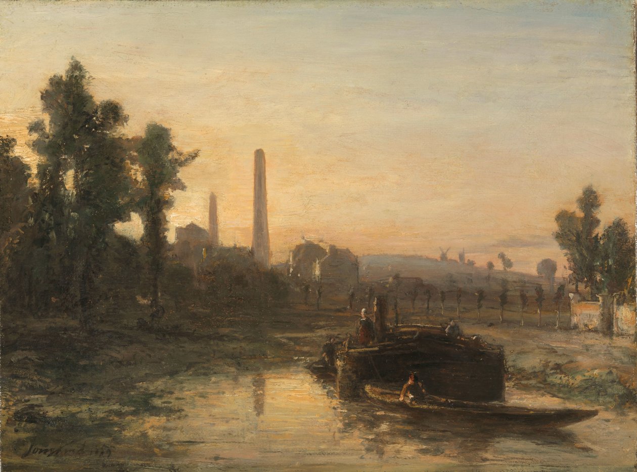 Riviergezicht in Frankrijk, mogelijk nabij Pontoise door Johan Barthold Jongkind