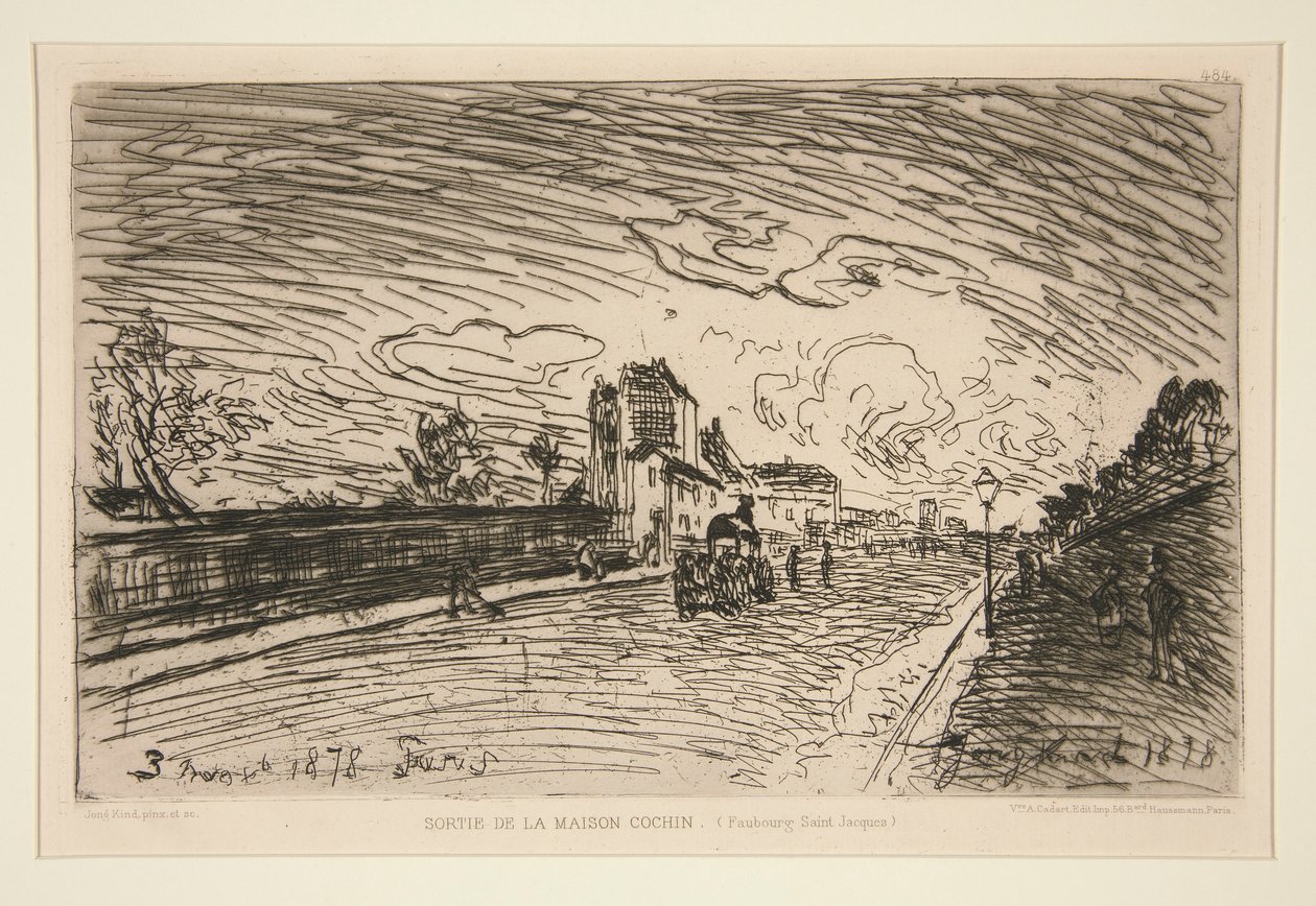 Sortie de la Maison Cochin (Faubourg Saint-Jacques) door Johan Barthold Jongkind