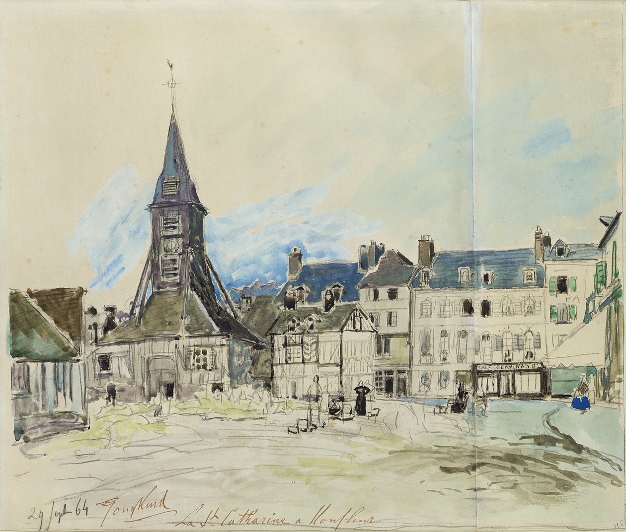 De Kerk van Sainte-Catherine, Honfleur, 1864 door Johan-Barthold Jongkind