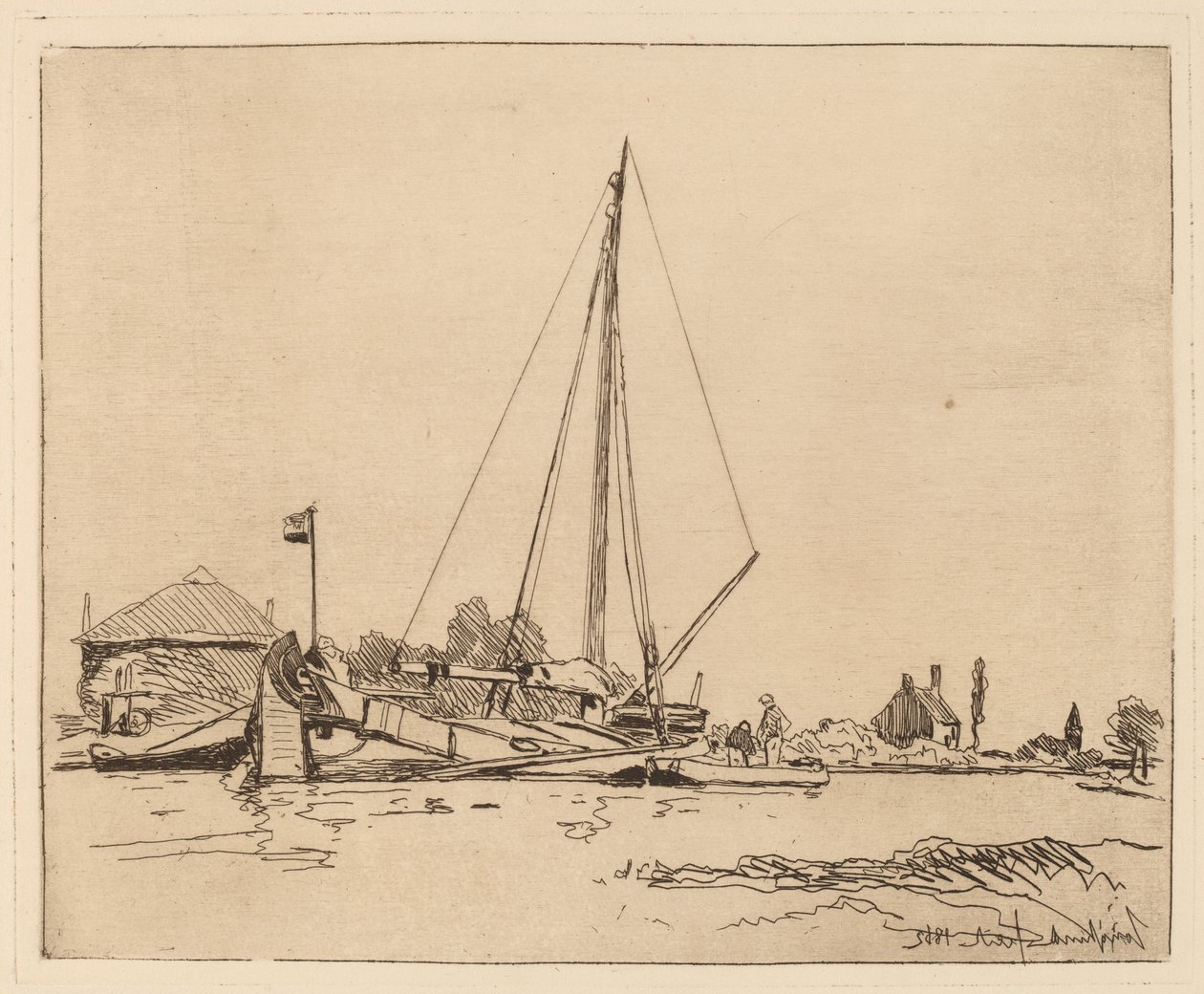 De aangemeerde boot door Johan Barthold Jongkind