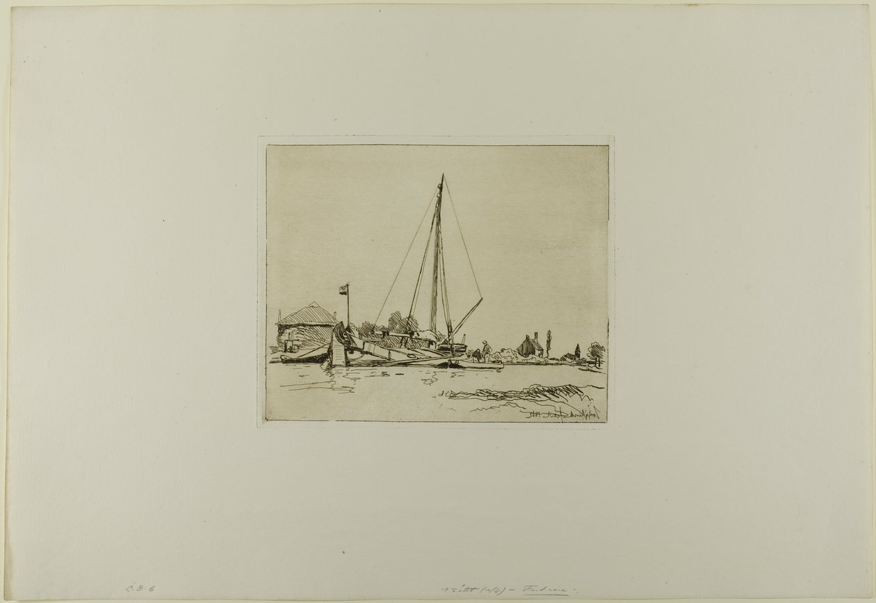 De aangemeerde boot, uit Boek met zes etsen, gezichten op Holland door Johan Barthold Jongkind
