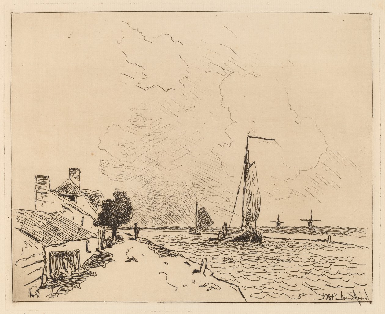 Twee boten met zeil door Johan Barthold Jongkind