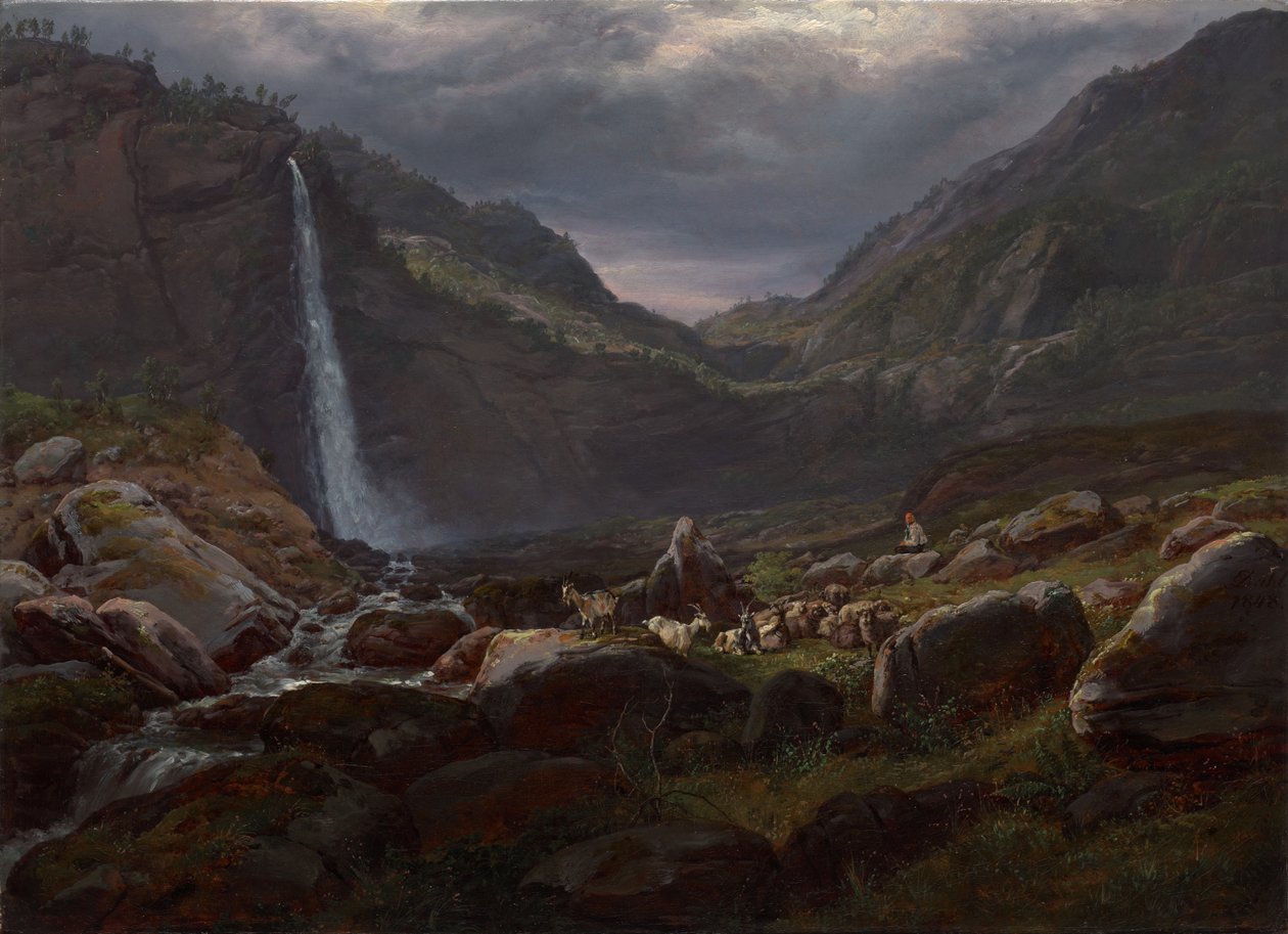 Feige Waterval (Feigefossen), Lysterfjord, Noorwegen door Johan Christian Dahl