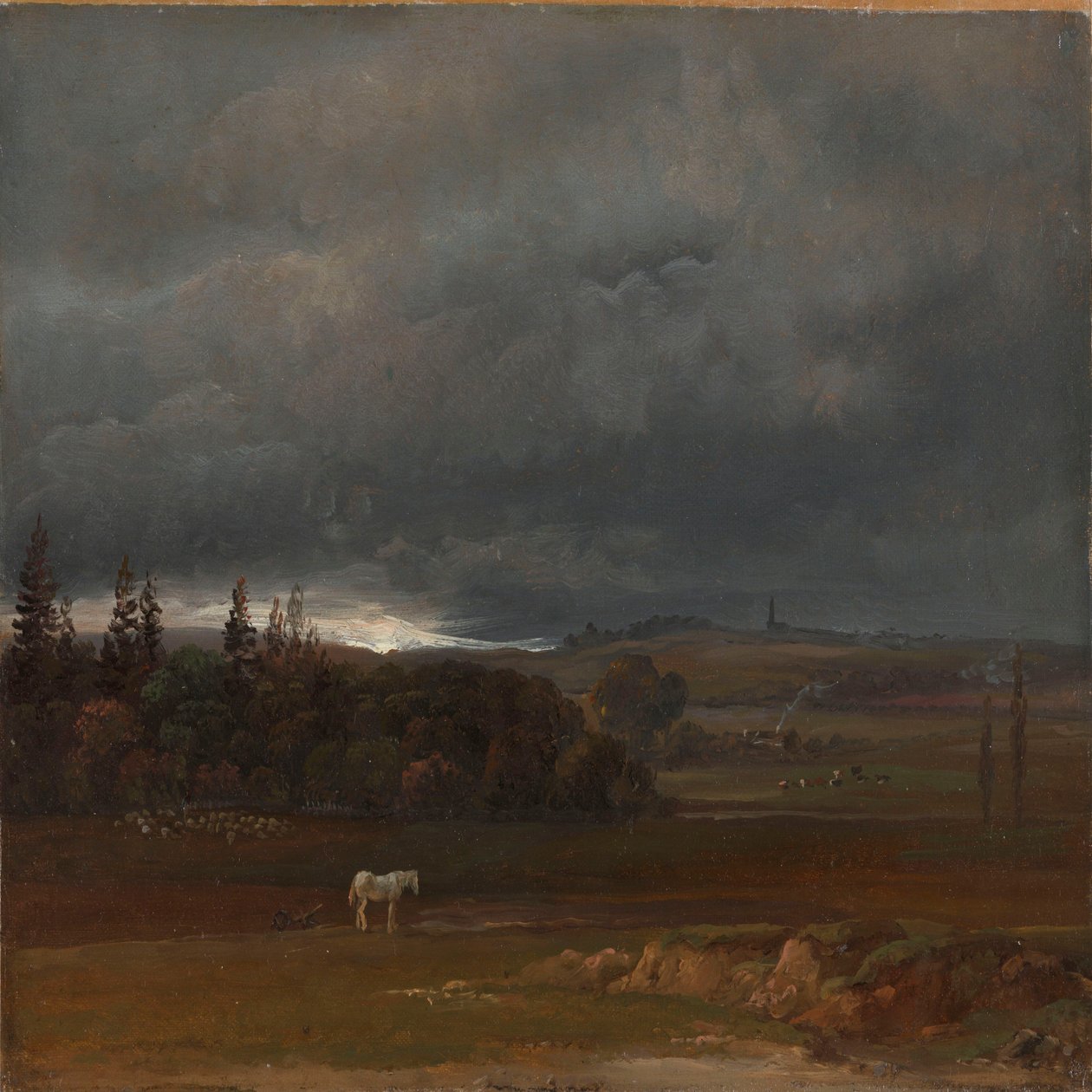Akker bij Dresden met wit paard door Johan Christian Dahl