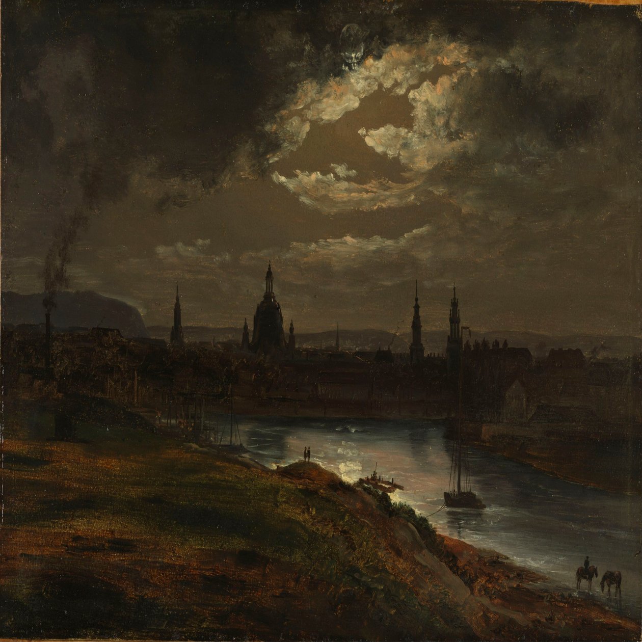 Dresden bij maanlicht door Johan Christian Dahl
