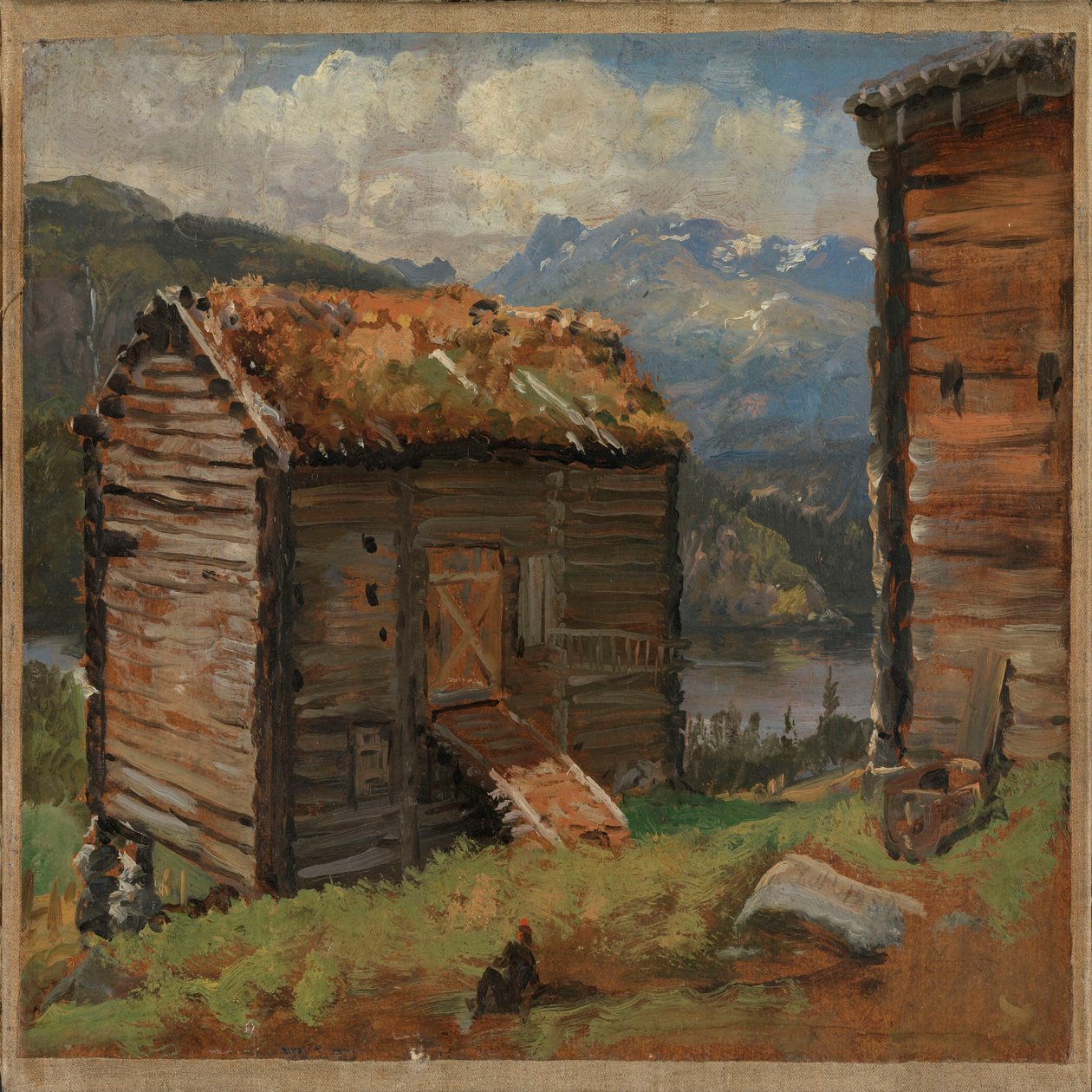 Boerderijgebouwen bij Hjelle in Valdres door Johan Christian Dahl