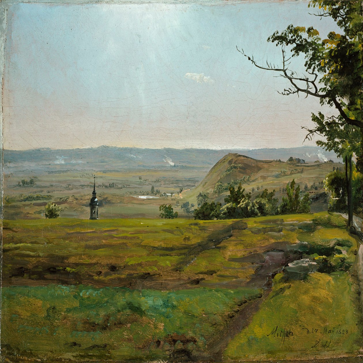Groene velden bij Meissen. Studie door Johan Christian Dahl