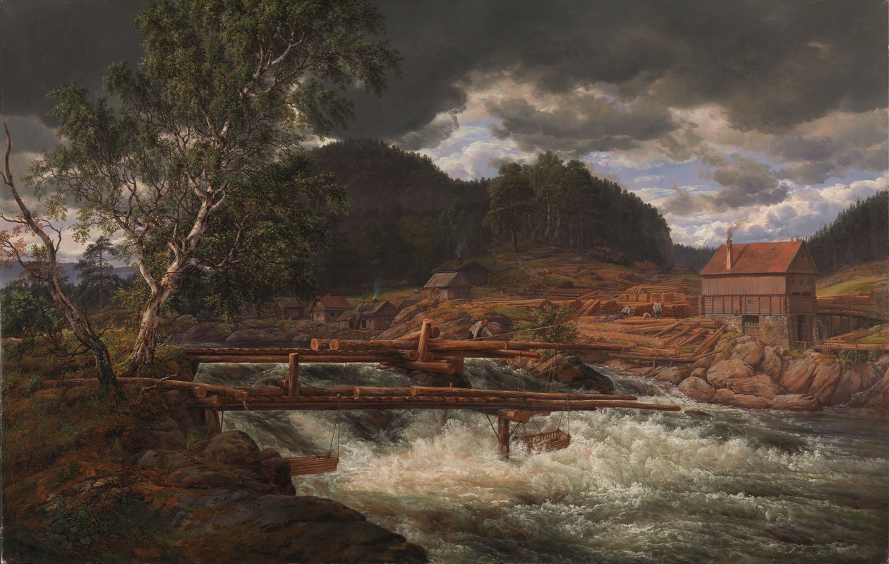 Hellefossen bij Hokksund door Johan Christian Dahl