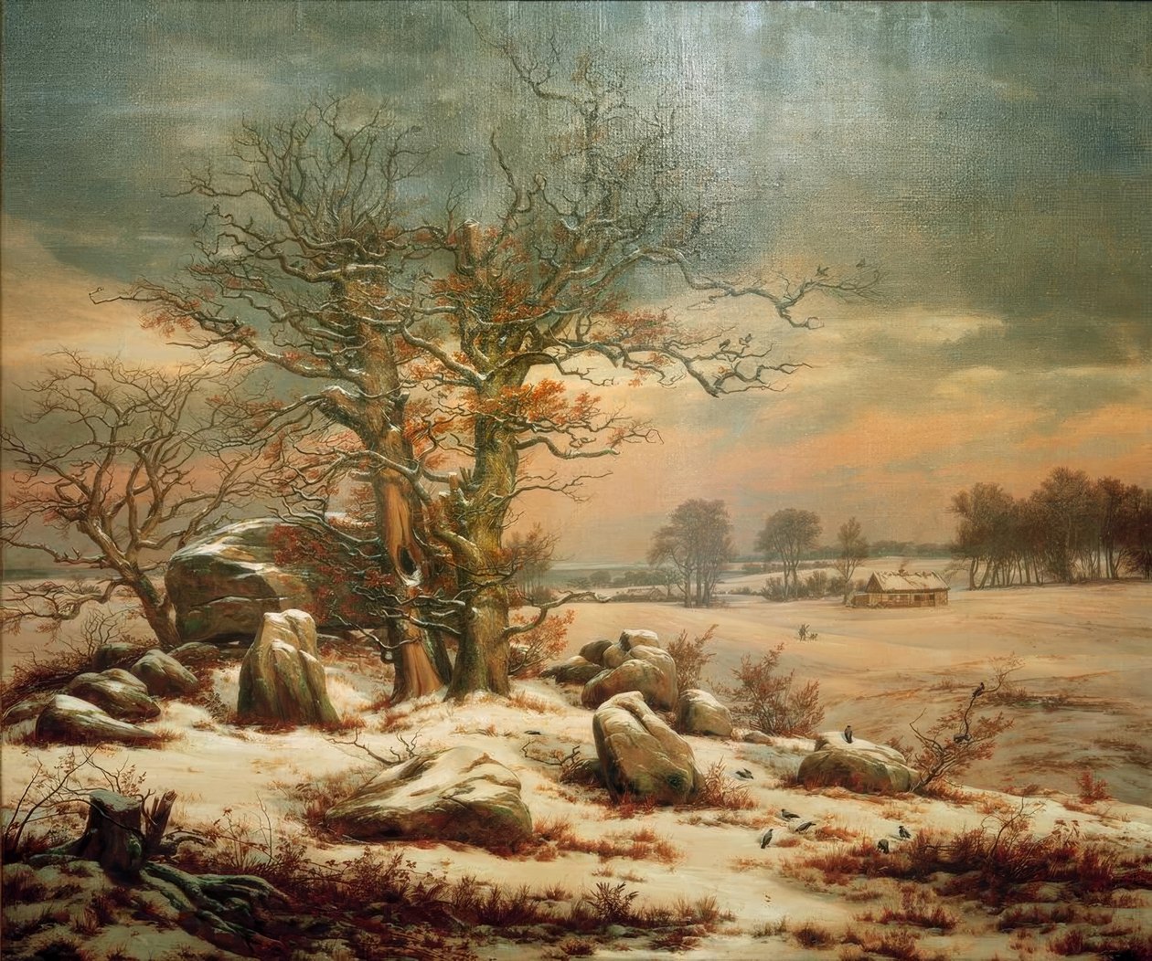 Hunebed nabij Vordingborg in de winter door Johan Christian Dahl