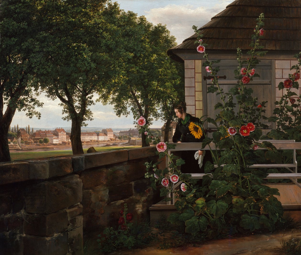 Julie Vogel in her garden door Johan Christian Dahl