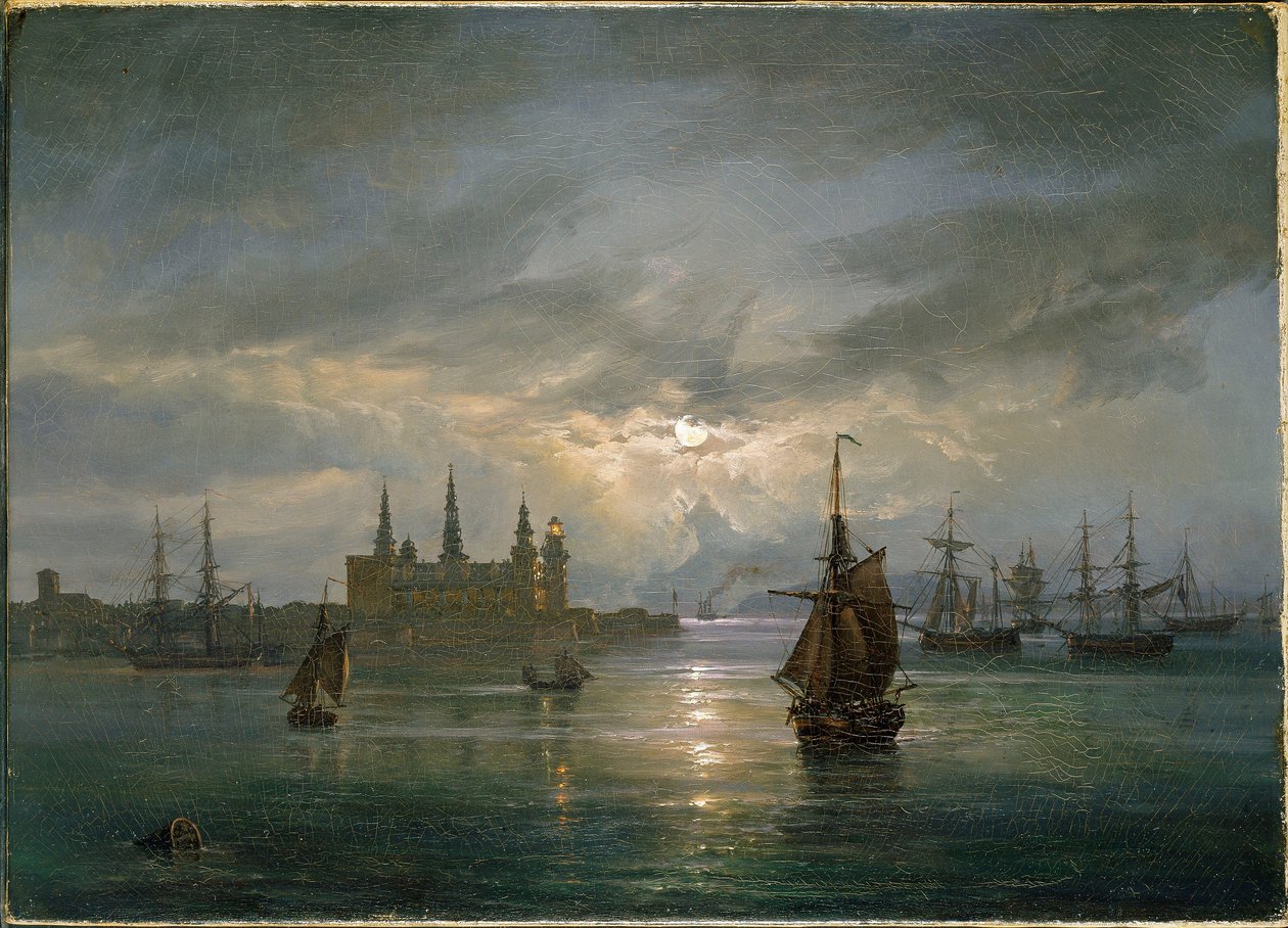Kasteel Kronborg in maanlicht door Johan Christian Dahl