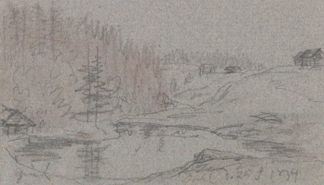 Landschap met een rivier, huizen en bos door Johan Christian Dahl