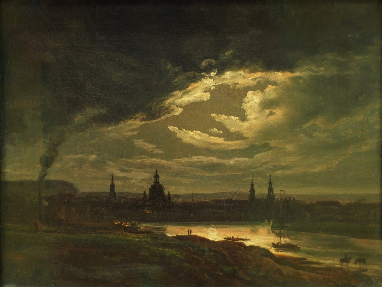 Nachtzicht van Dresden door Johan Christian Dahl