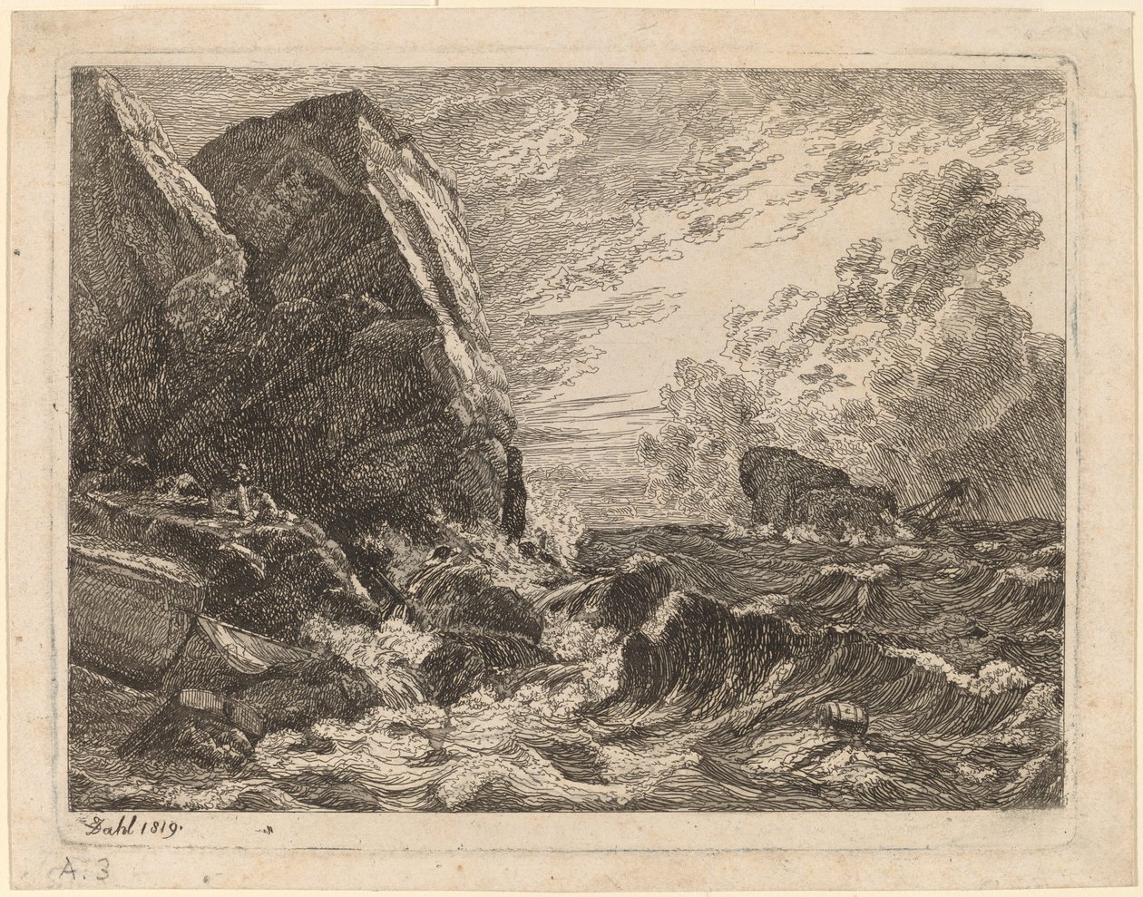 Noorse kust tijdens een storm door Johan Christian Dahl