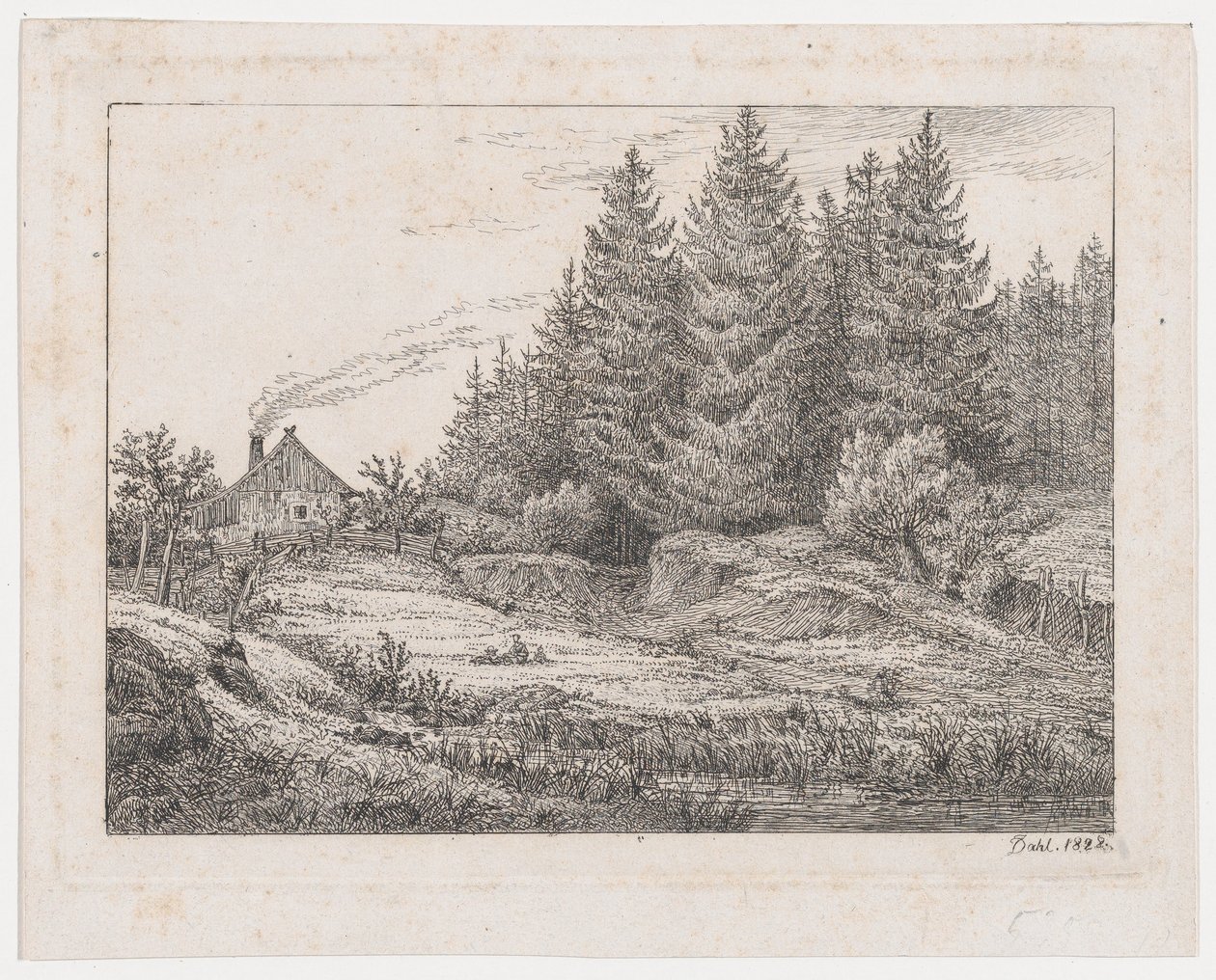 Boerenhut aan de rand van een bos door Johan Christian Dahl