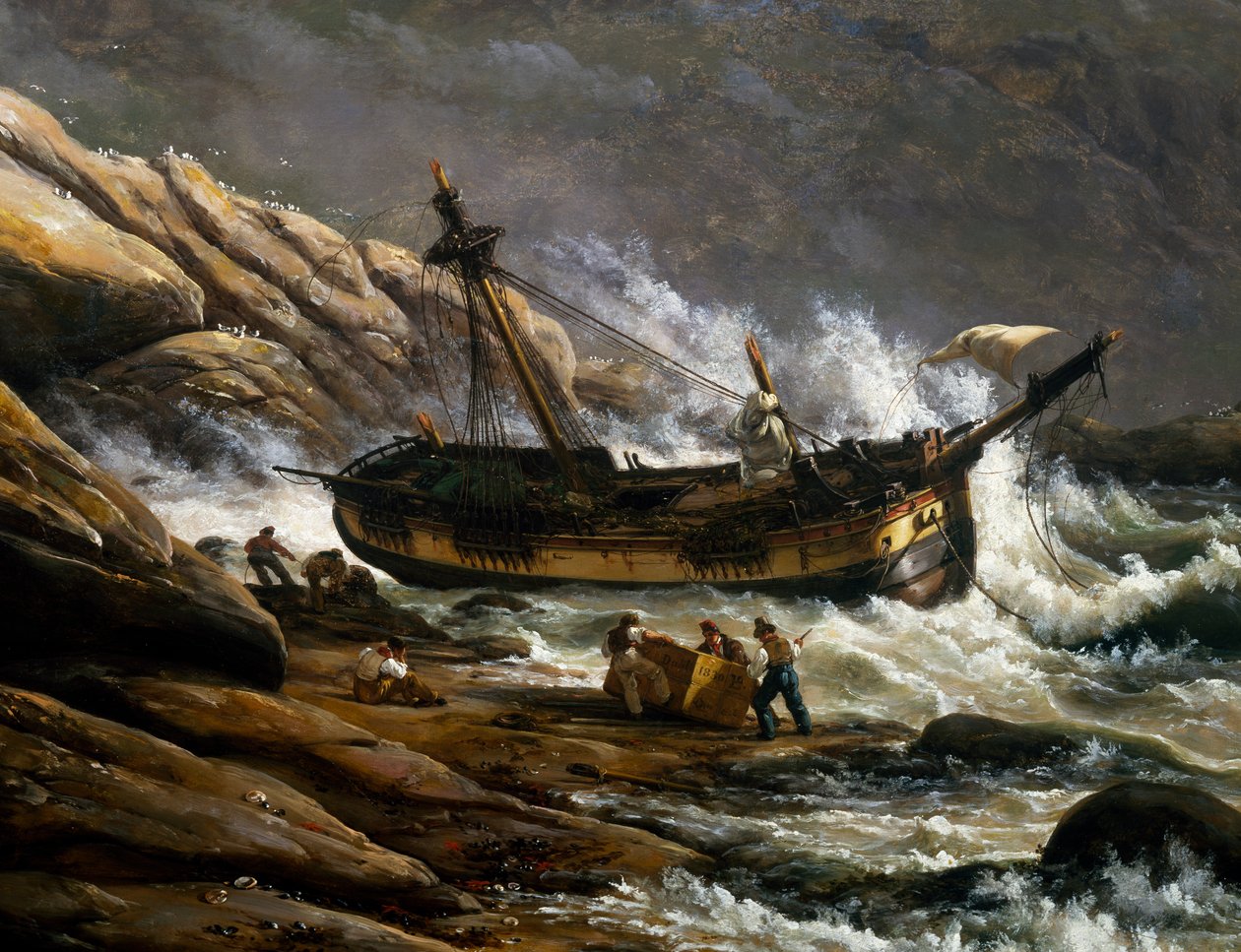 Scheepswrak aan de Noorse kust (detail) door Johan Christian Dahl