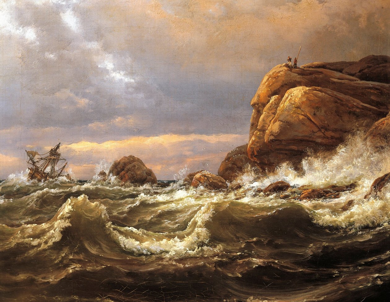 Schipbreuk aan de kust tussen Larvik en Fredriksvern door Johan Christian Dahl