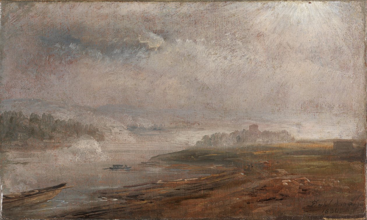 De Elbe op een mistige ochtend door Johan Christian Dahl