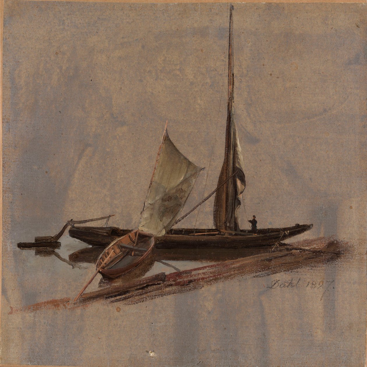 Twee boten aan de Elbe door Johan Christian Dahl