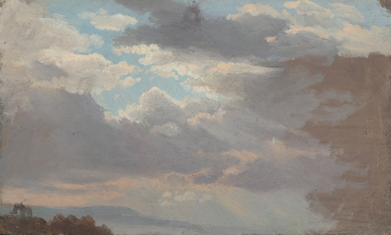 Een studie van de wolken vanuit het atelierraam door Johan Christian Dahl