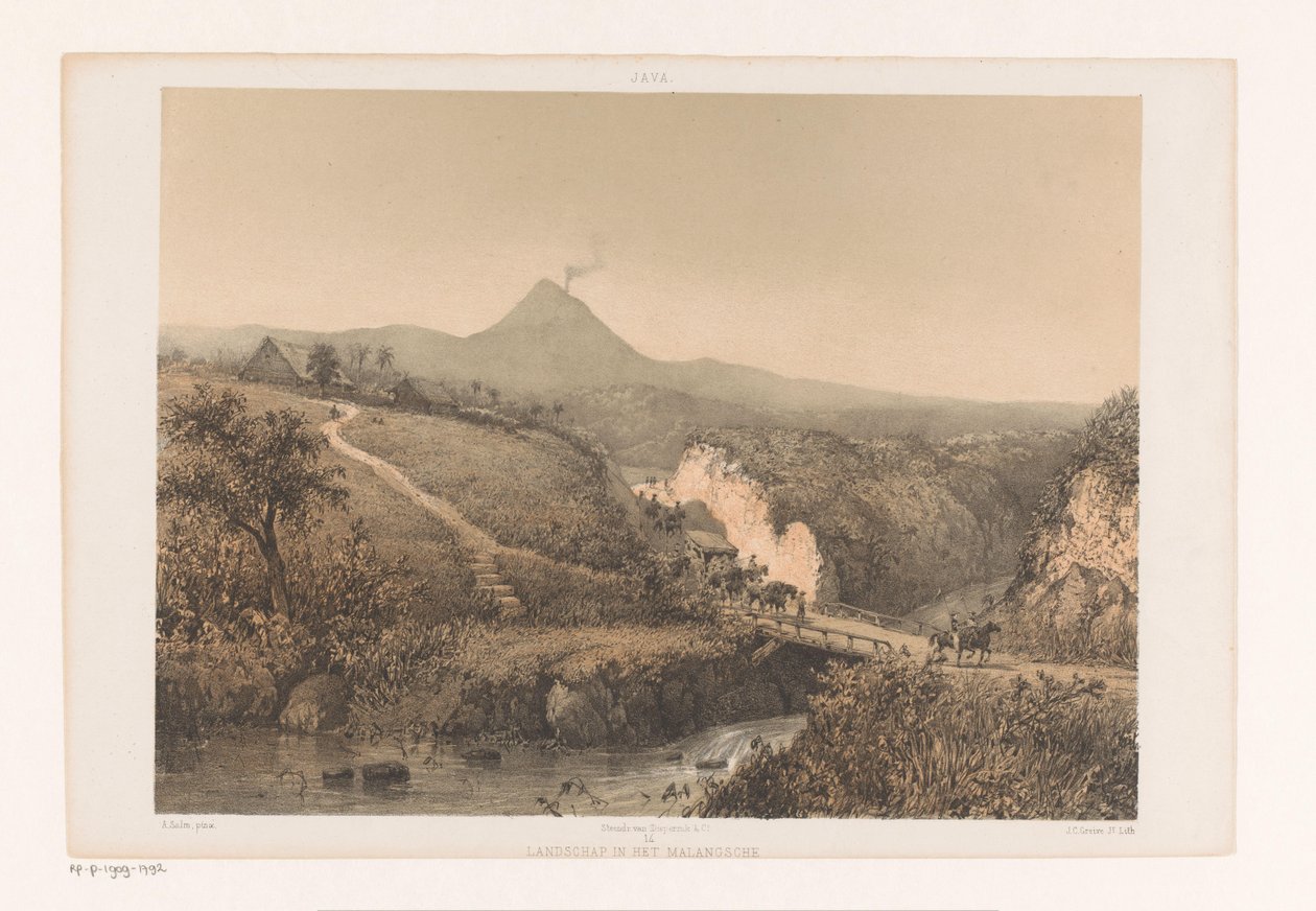 Landschap in de buurt van Malang door Johan Conrad Greive