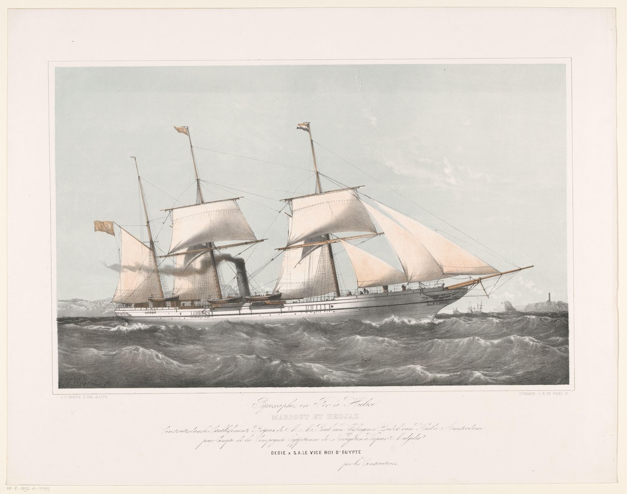Schroefstoomschip Mariout et Hedjaz varend op zee door Johan Conrad Greive