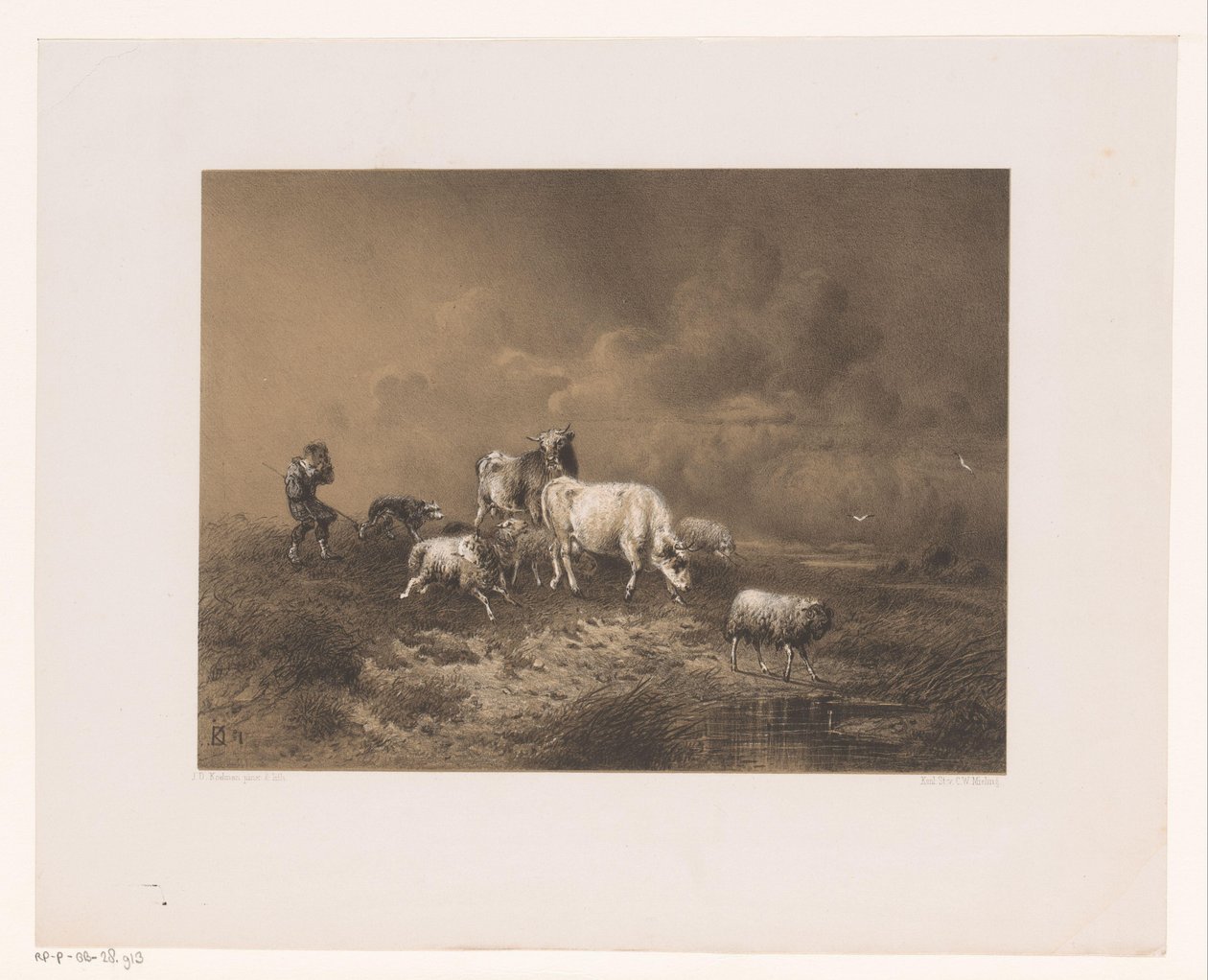 Herder met kudde in een storm door Johan Daniël Koelman