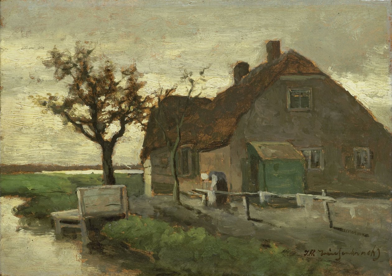Boerenhuis aan een vaart door Johan Hendrik Weissenbruch