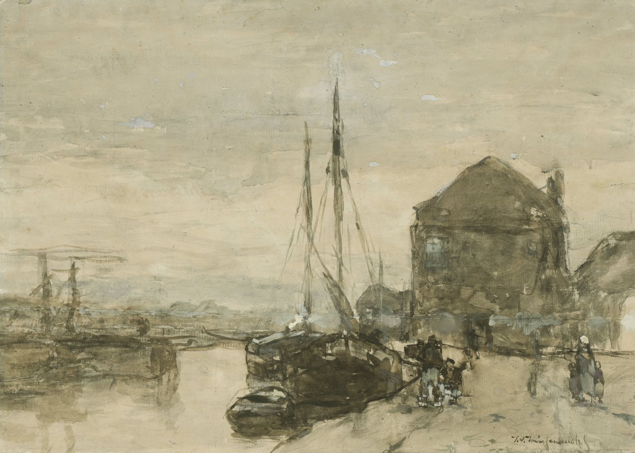 Gezicht op de Turfmarkt met de Eendjespoort in Haarlem door Johan Hendrik Weissenbruch