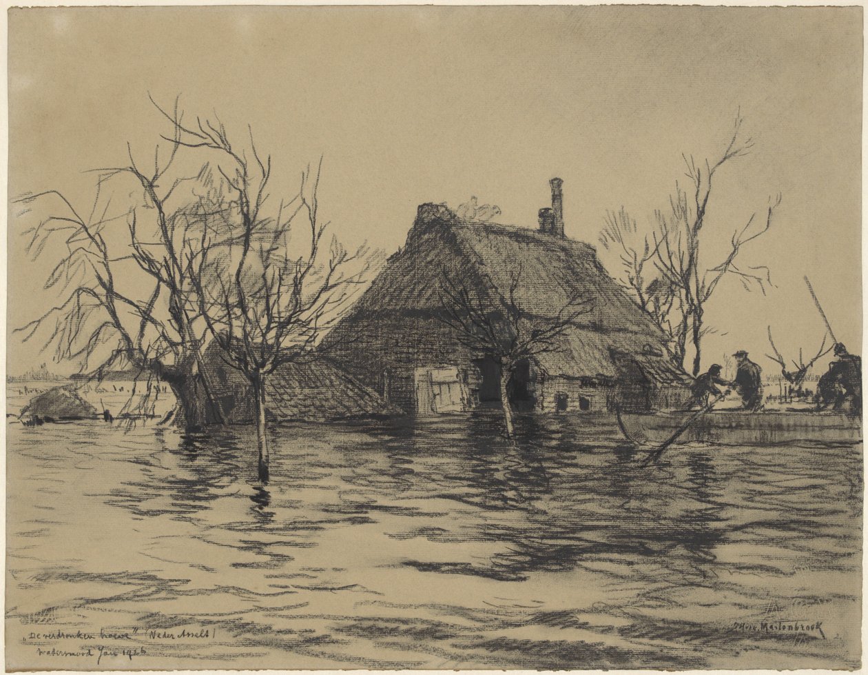 Ondergelopen boerderij te Neder-Asselt (Land van Maas en Waal) door Johan Hendrik van Mastenbroek