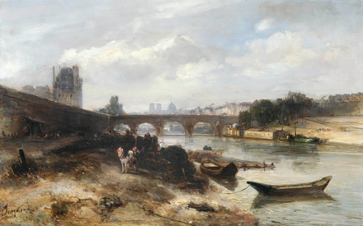 Uitzicht op de Seine in de richting van de Pont Royal en het Pavillon de Flore door Johan Jongkind