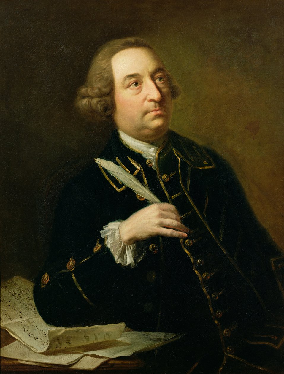 Portret van John Christopher Smith, musicus en secretaris van Handel door Johan Joseph Zoffany