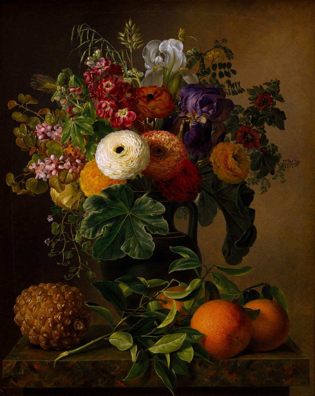 Stilleven met bloemen in een antieke vaas door Johan Laurentz Jensen