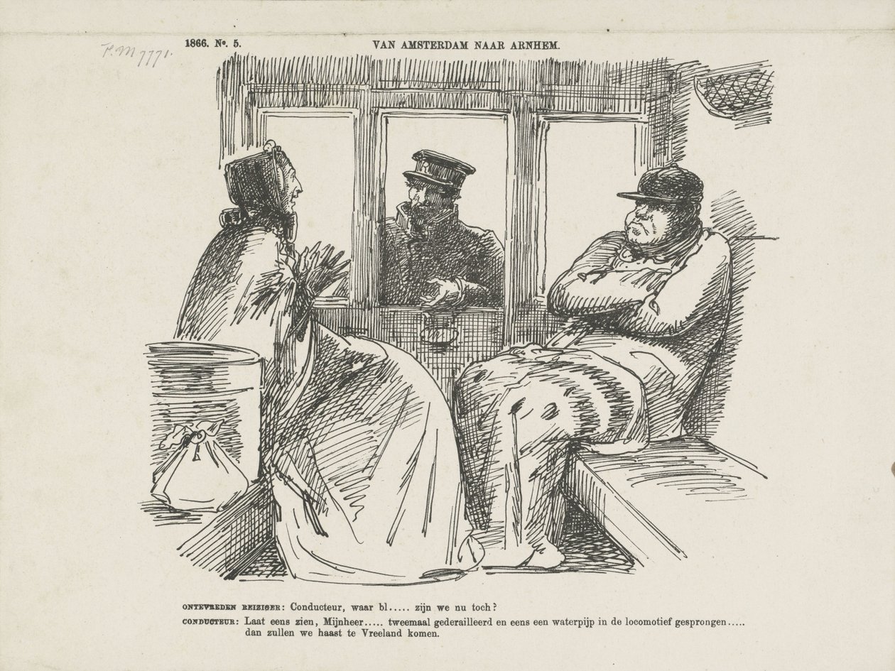 Spotprent op de vele ongelukken op de Rhijnspoorweg, 1866 door Johan Michaël Schmidt Crans