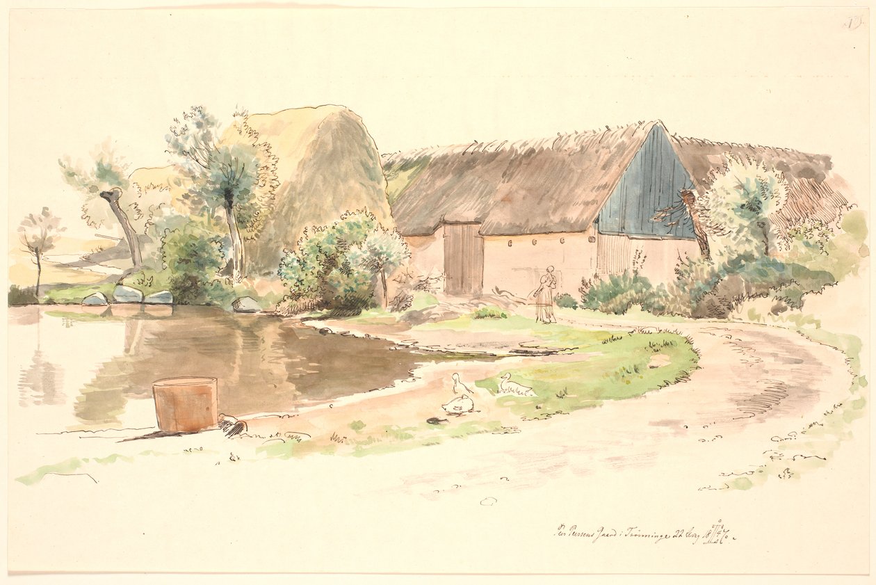 Boerderij en dorpsvijver door Johan Thomas Lundbye
